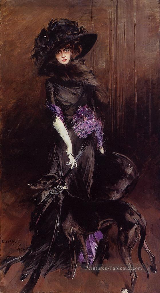 Portrait de la Marchesa Luisa Casati avec un genre de Greyhound Giovanni Boldini Peintures à l'huile